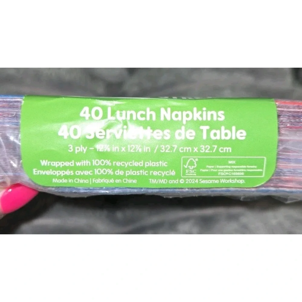 Sesame Street Elmo 40 Count Lunch Napkins‎ Blue White Stripes 3-Ply Party Supply